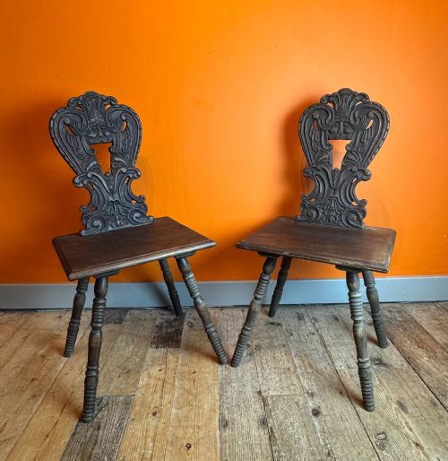 PAIR OF ANTIQUE SWISS ALPINE ESCABELLE CHAIRS - ADDITIONAL PHOTO 2