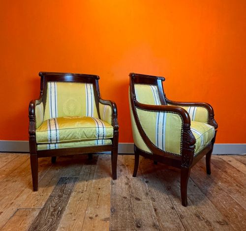 Pair of French Empire Revival Mahogany Tub Armchairs