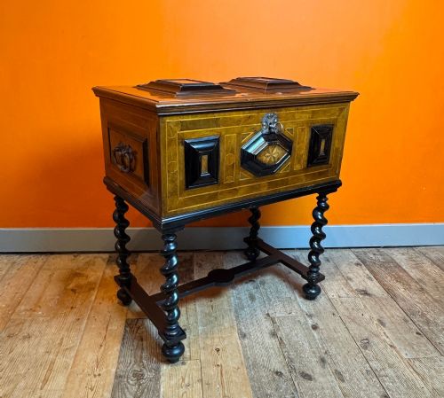 German 18th Century Walnut Marquetry and Ebonised Chest on Stand