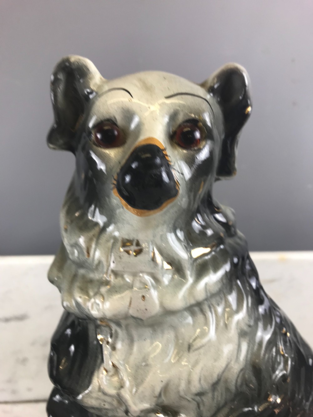 Pair of Scottish Boness Pottery Black & White  Spaniels Dogs of Staffordshire Dog type View III
