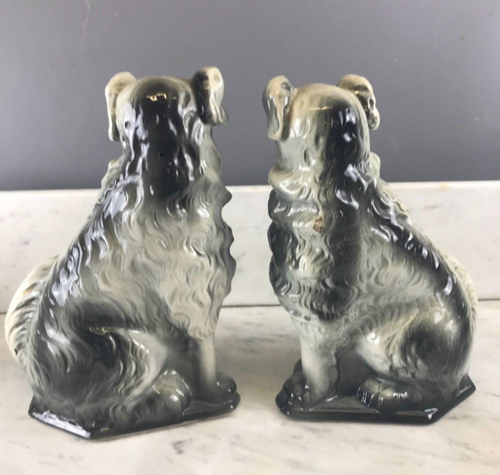 Pair of Scottish Boness Pottery Black & White  Spaniels Dogs of Staffordshire Dog type View IV