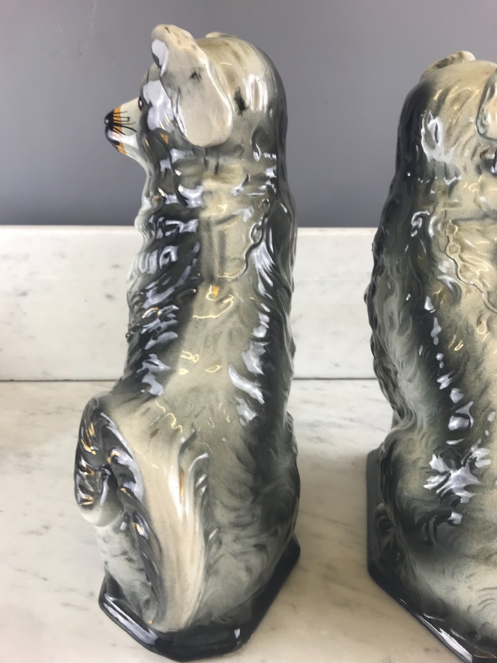 Pair of Scottish Boness Pottery Black & White  Spaniels Dogs of Staffordshire Dog type View V