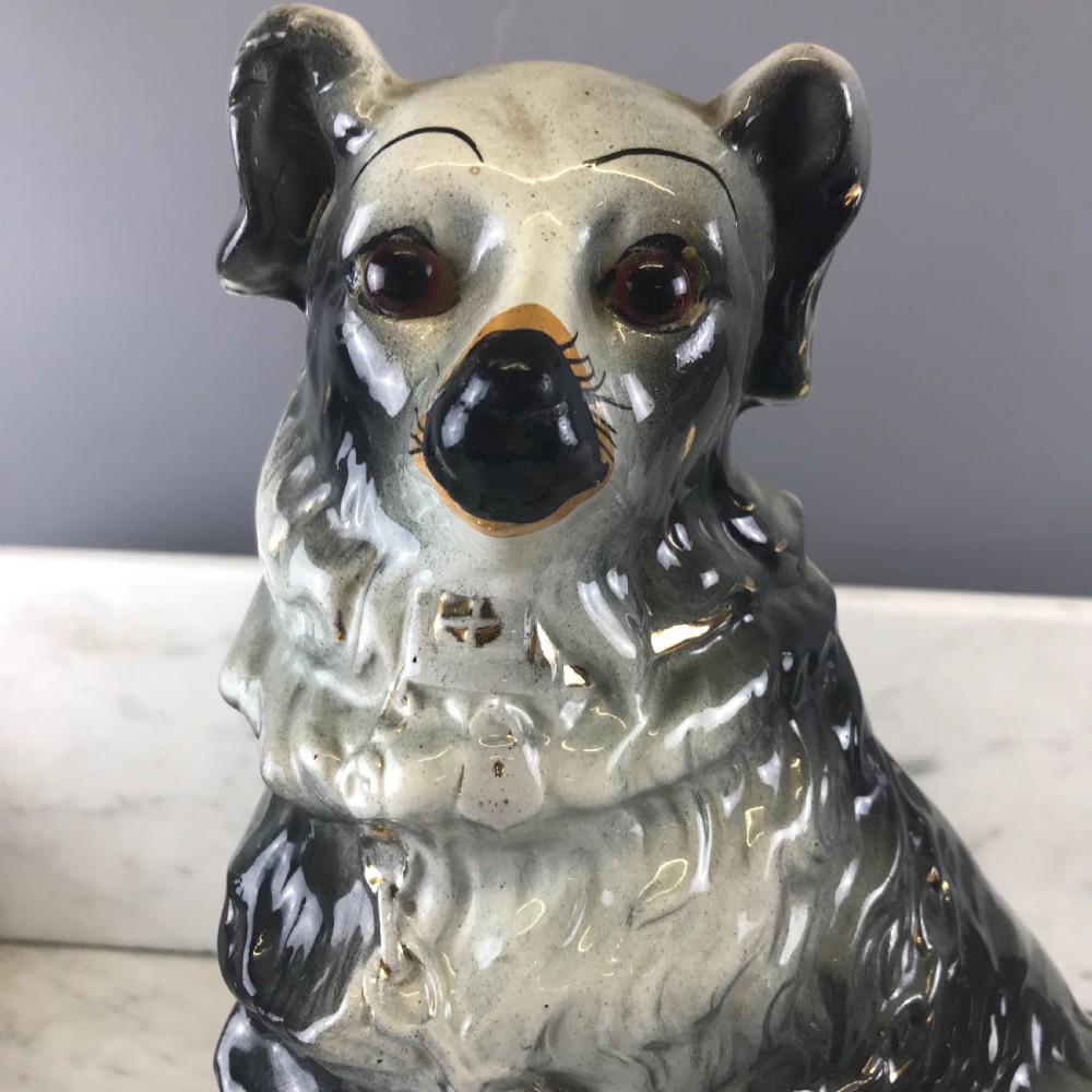 Pair of Scottish Boness Pottery Black & White  Spaniels Dogs of Staffordshire Dog type View VI