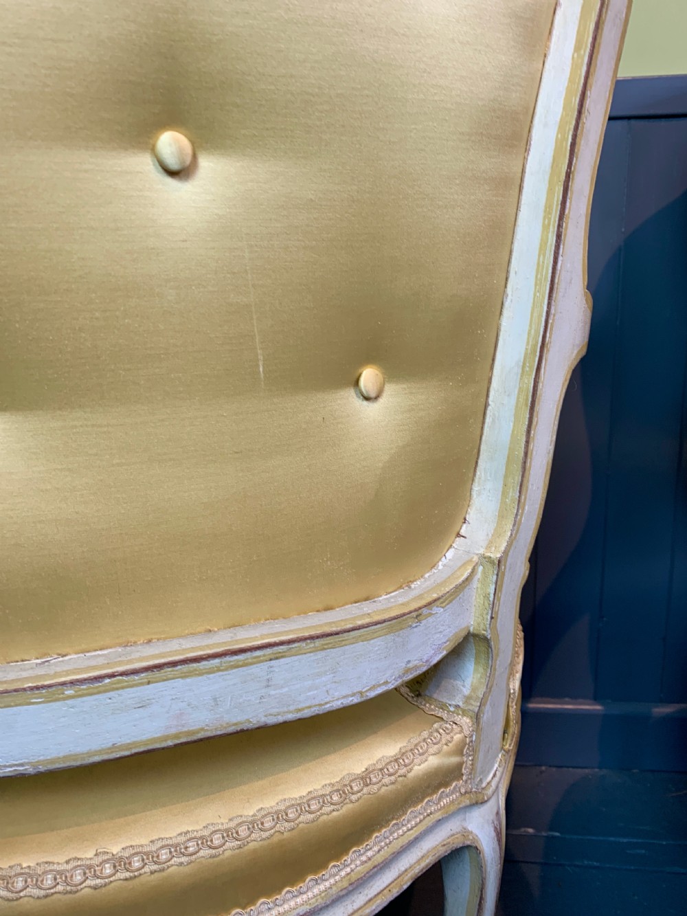 Pair of French Louis XV revival fauteuil armchairs with painted frames View VII