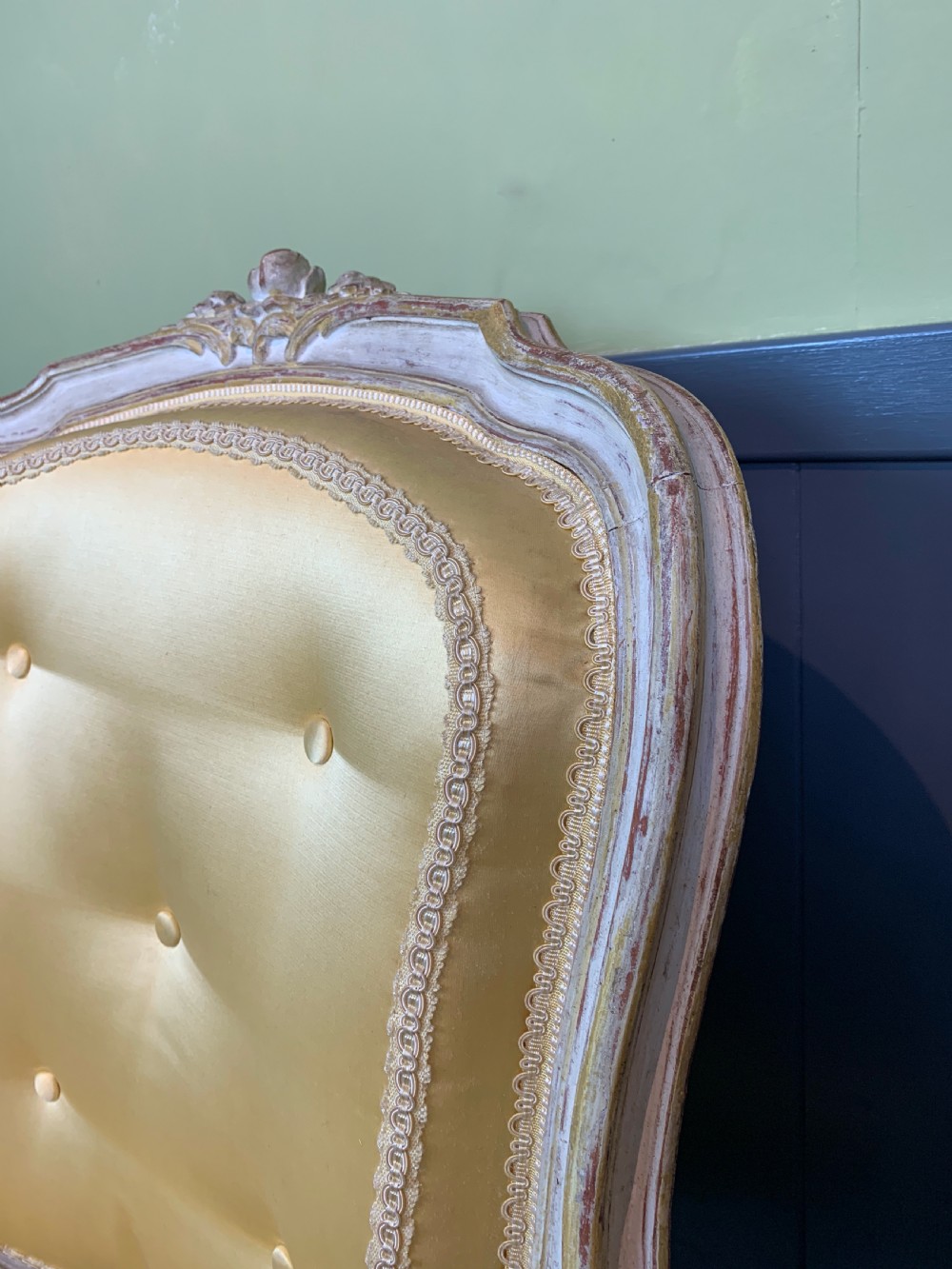 Pair of French Louis XV revival fauteuil armchairs with painted frames View X