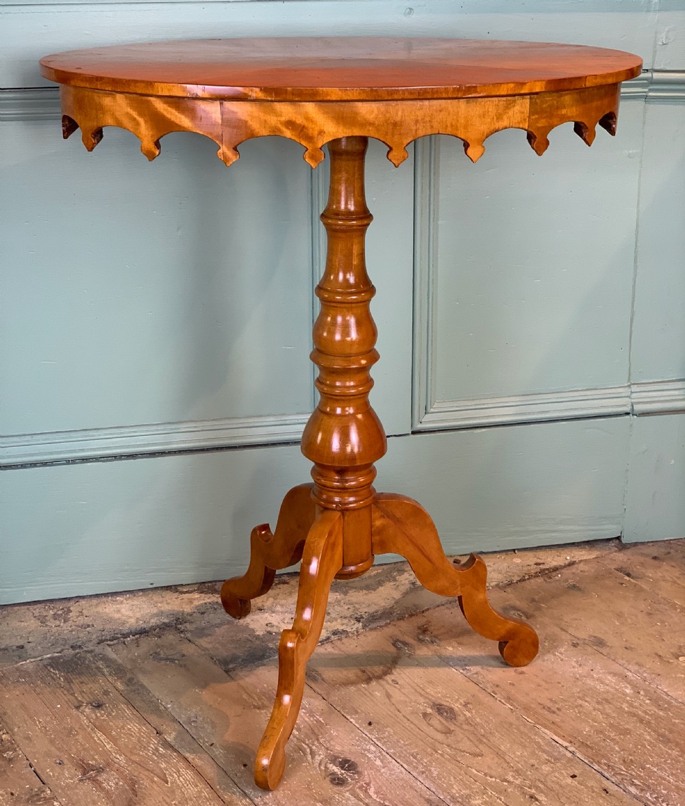 Swedish Biedermeier satin birch oval tripod occasional table View II