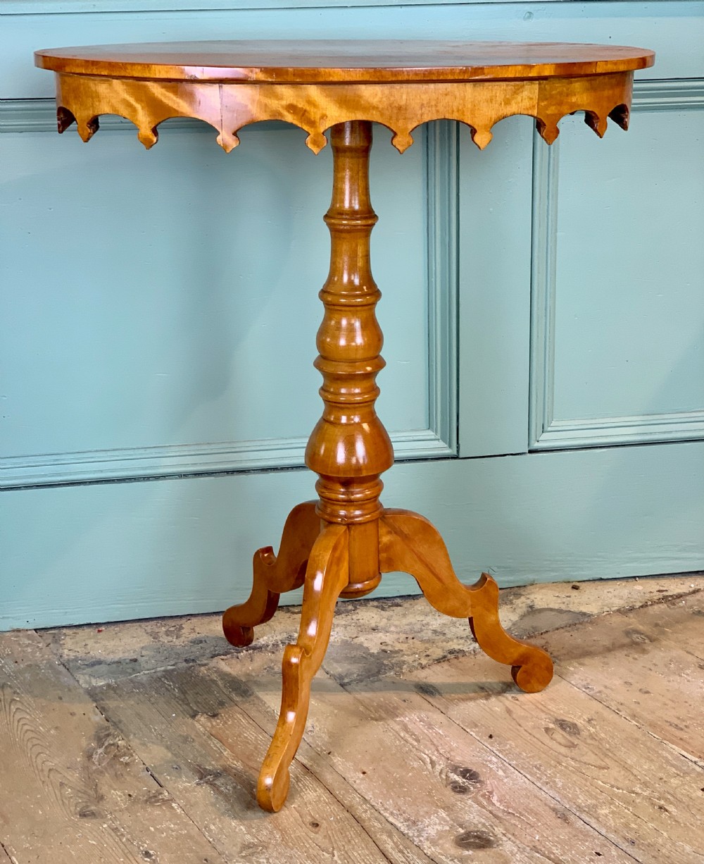 Swedish Biedermeier satin birch oval tripod occasional table View III