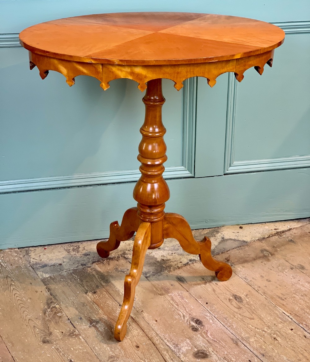 Swedish Biedermeier satin birch oval tripod occasional table View IV