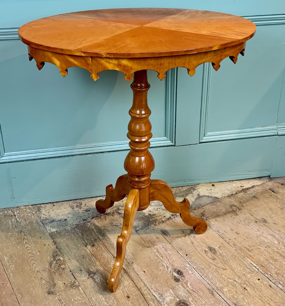 Swedish Biedermeier satin birch oval tripod occasional table View V
