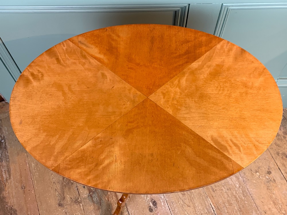 Swedish Biedermeier satin birch oval tripod occasional table View VI