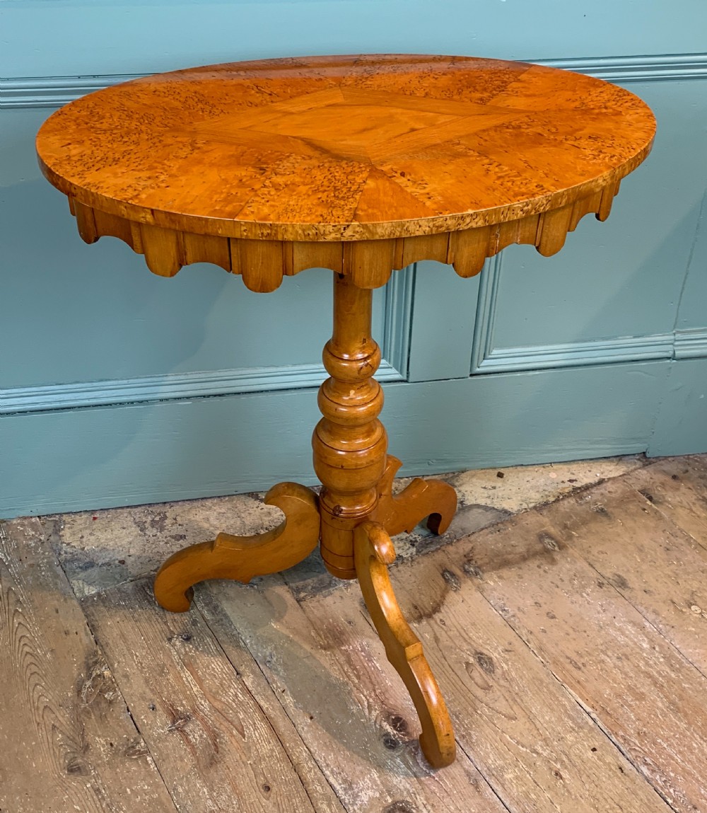 Swedish Biedermeier Karelian birch occasional tripod table View II