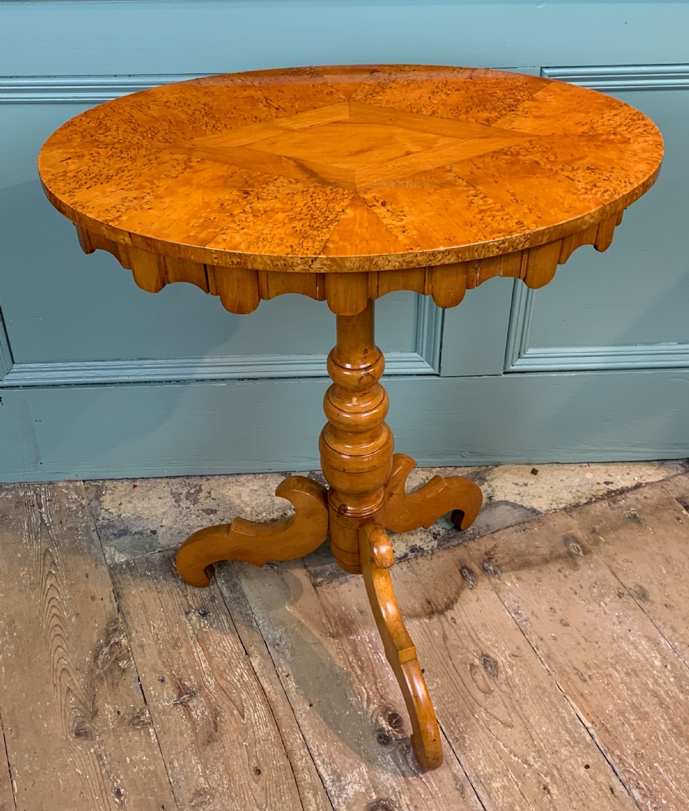 Swedish Biedermeier Karelian birch occasional tripod table View III