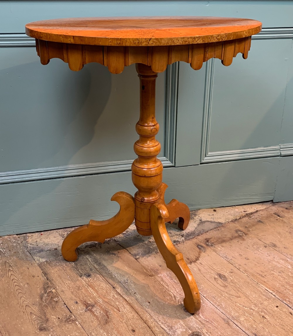 Swedish Biedermeier Karelian birch occasional tripod table View VI