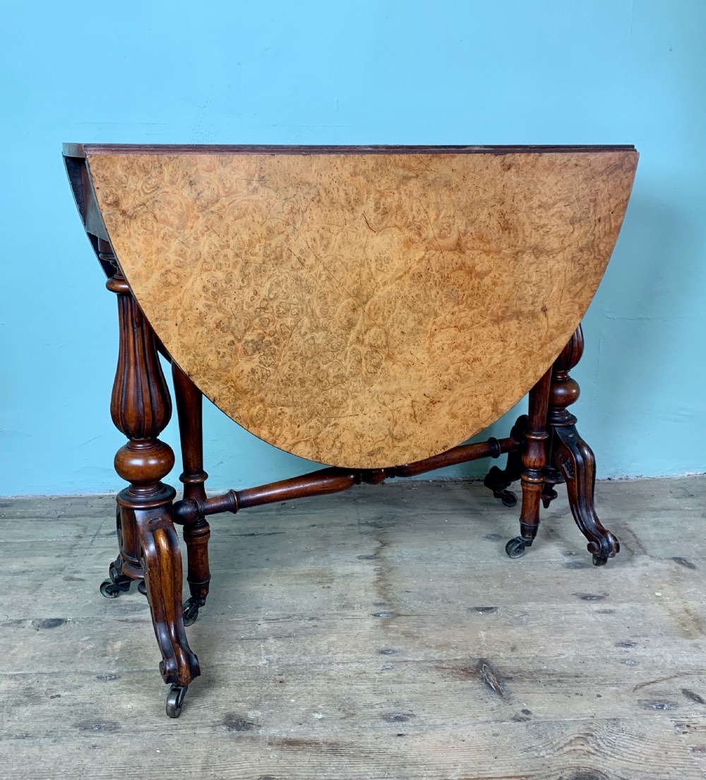 Victorian burr walnut oval Sutherland table View II