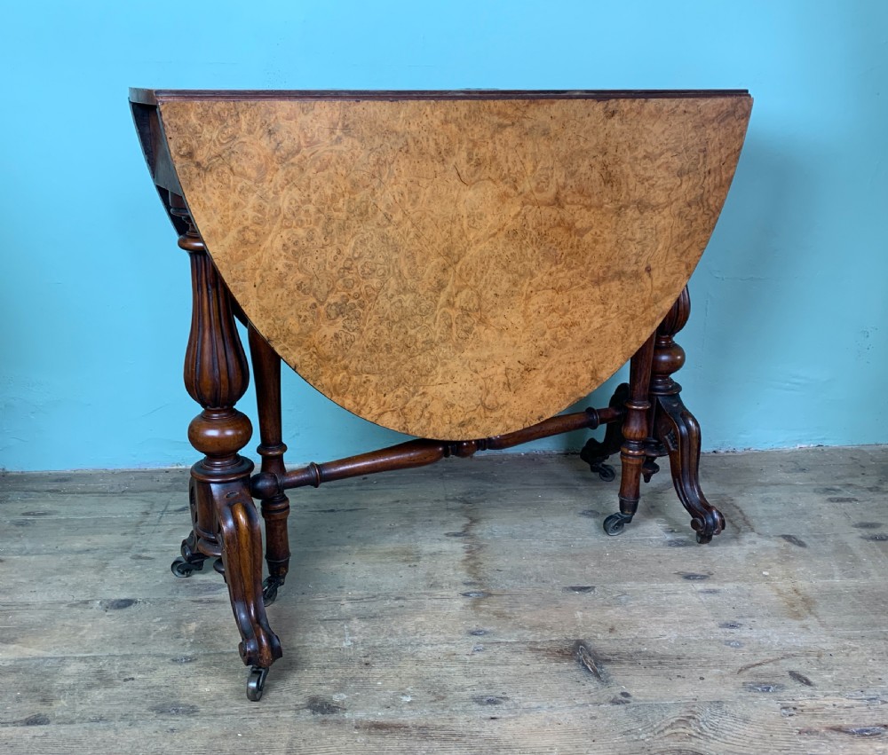 Victorian burr walnut oval Sutherland table View III