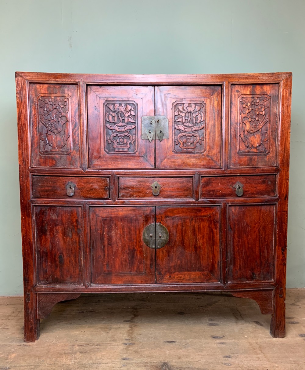 Chinese carved elm wedding chest View II