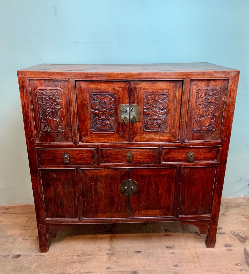 Chinese carved elm wedding chest View III