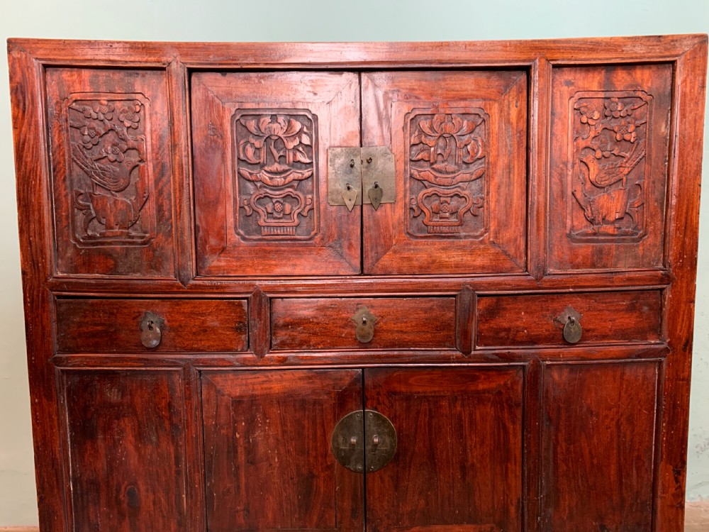 Chinese carved elm wedding chest View IV