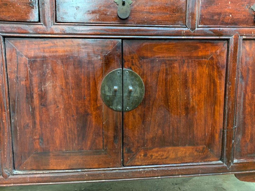 Chinese carved elm wedding chest View VI