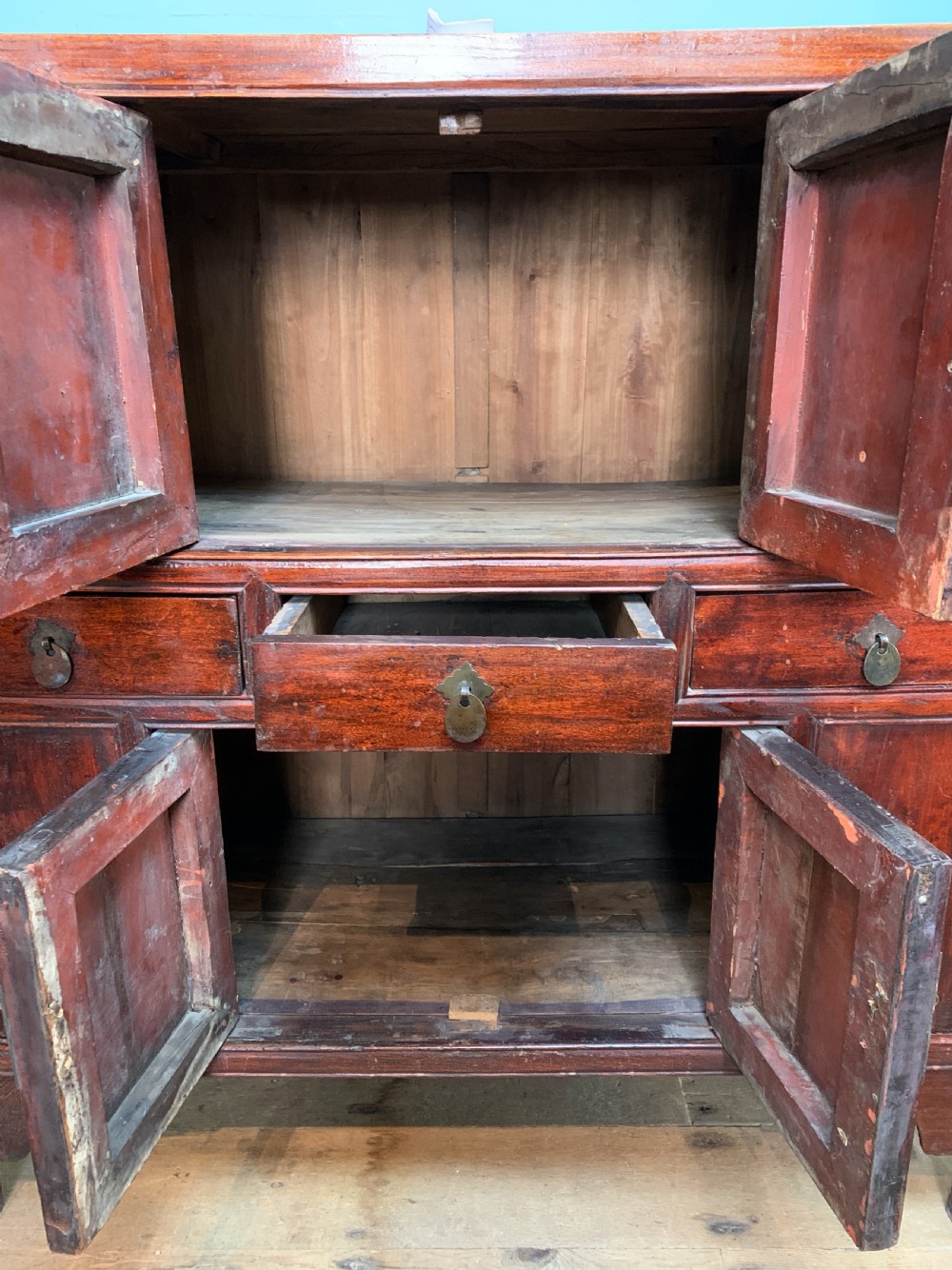 Chinese carved elm wedding chest View VII