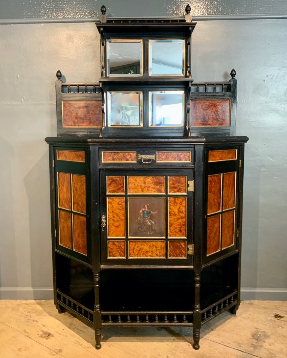 Aesthetic Movement ebonised mahogany & thuya wood hand painted cabinet by Hewetson & Thexton