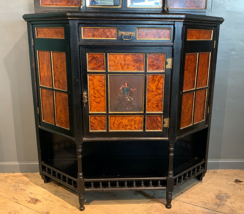 Aesthetic Movement ebonised mahogany & thuya wood hand painted cabinet by Hewetson & Thexton View II