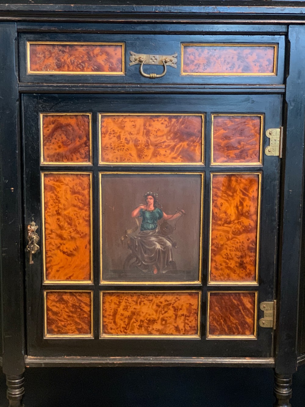 Aesthetic Movement ebonised mahogany & thuya wood hand painted cabinet by Hewetson & Thexton View IV