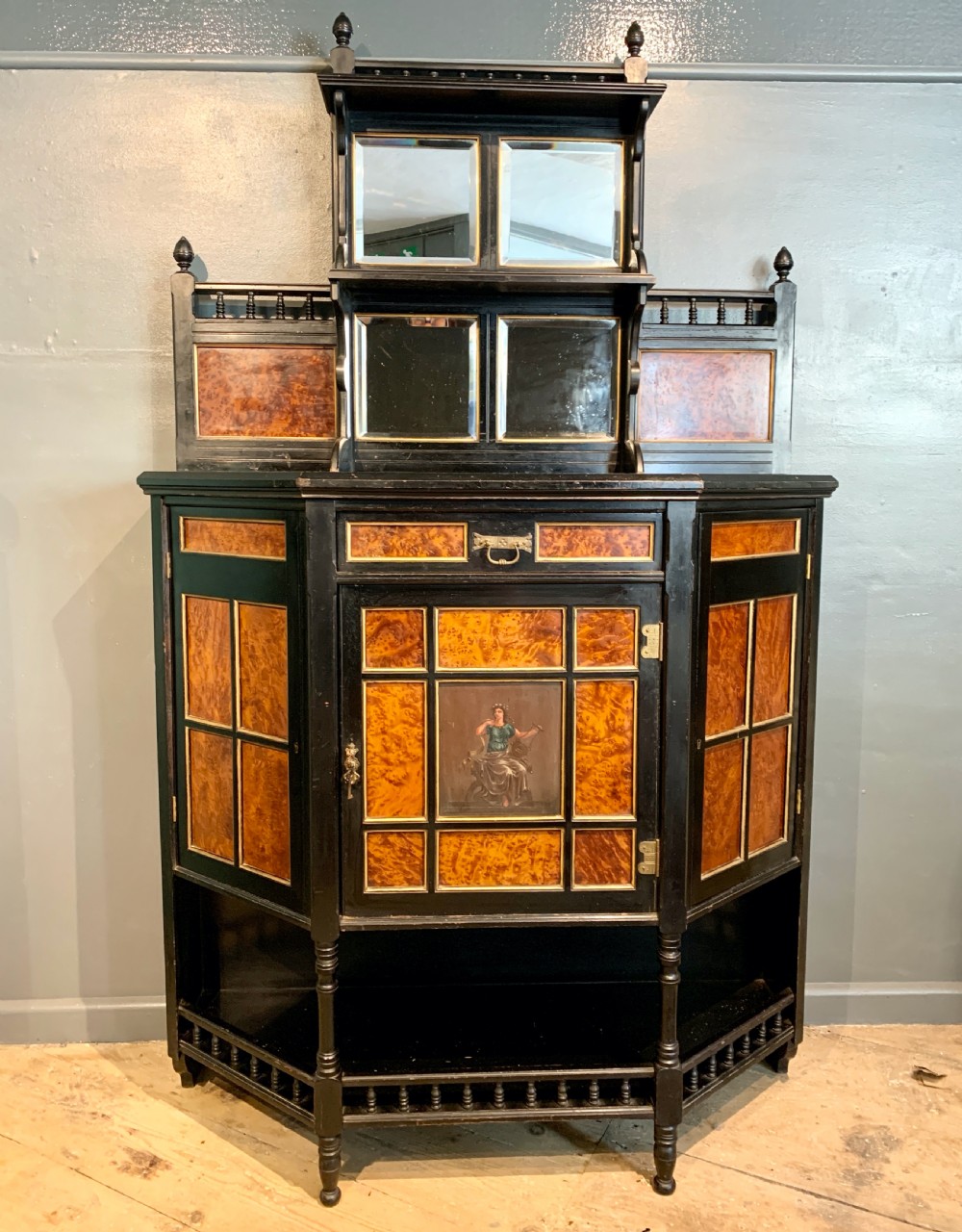 Aesthetic Movement ebonised mahogany & thuya wood hand painted cabinet by Hewetson & Thexton View VIII