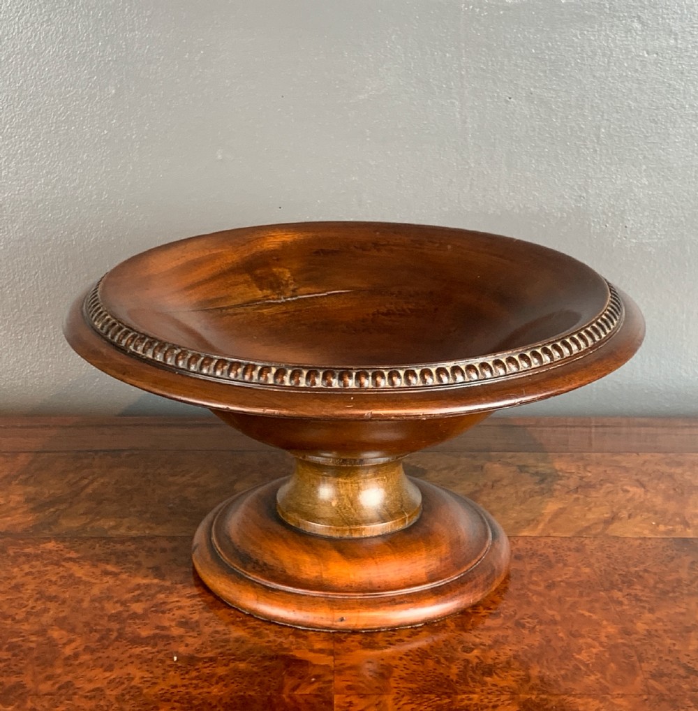 Edwardian turned mahogany comport with gadrooned edge View II