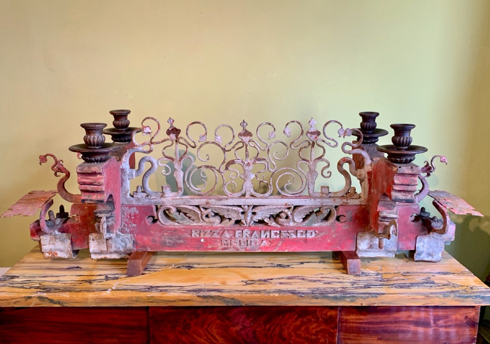 Antique Sicilian fork art wrought iron & painted cart axle