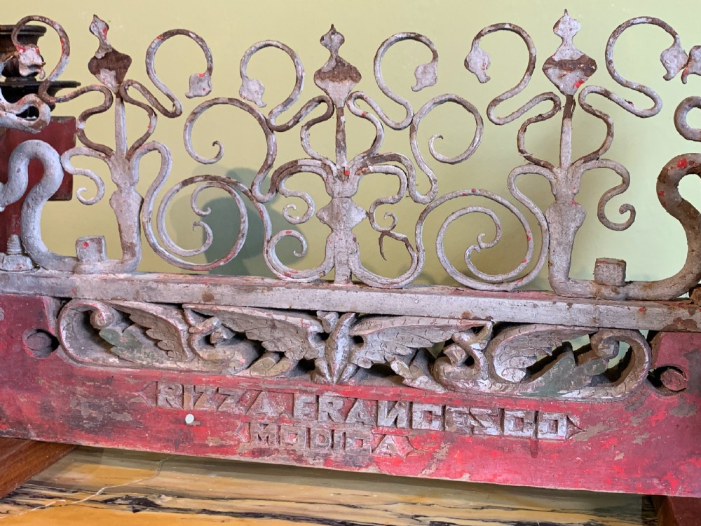 Antique Sicilian fork art wrought iron & painted cart axle View III