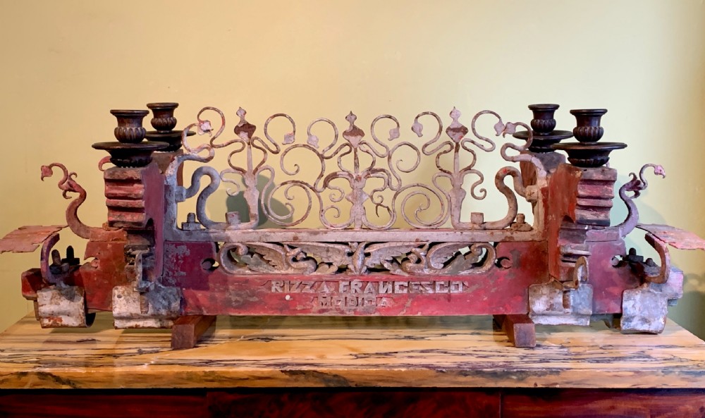 Antique Sicilian fork art wrought iron & painted cart axle View VII