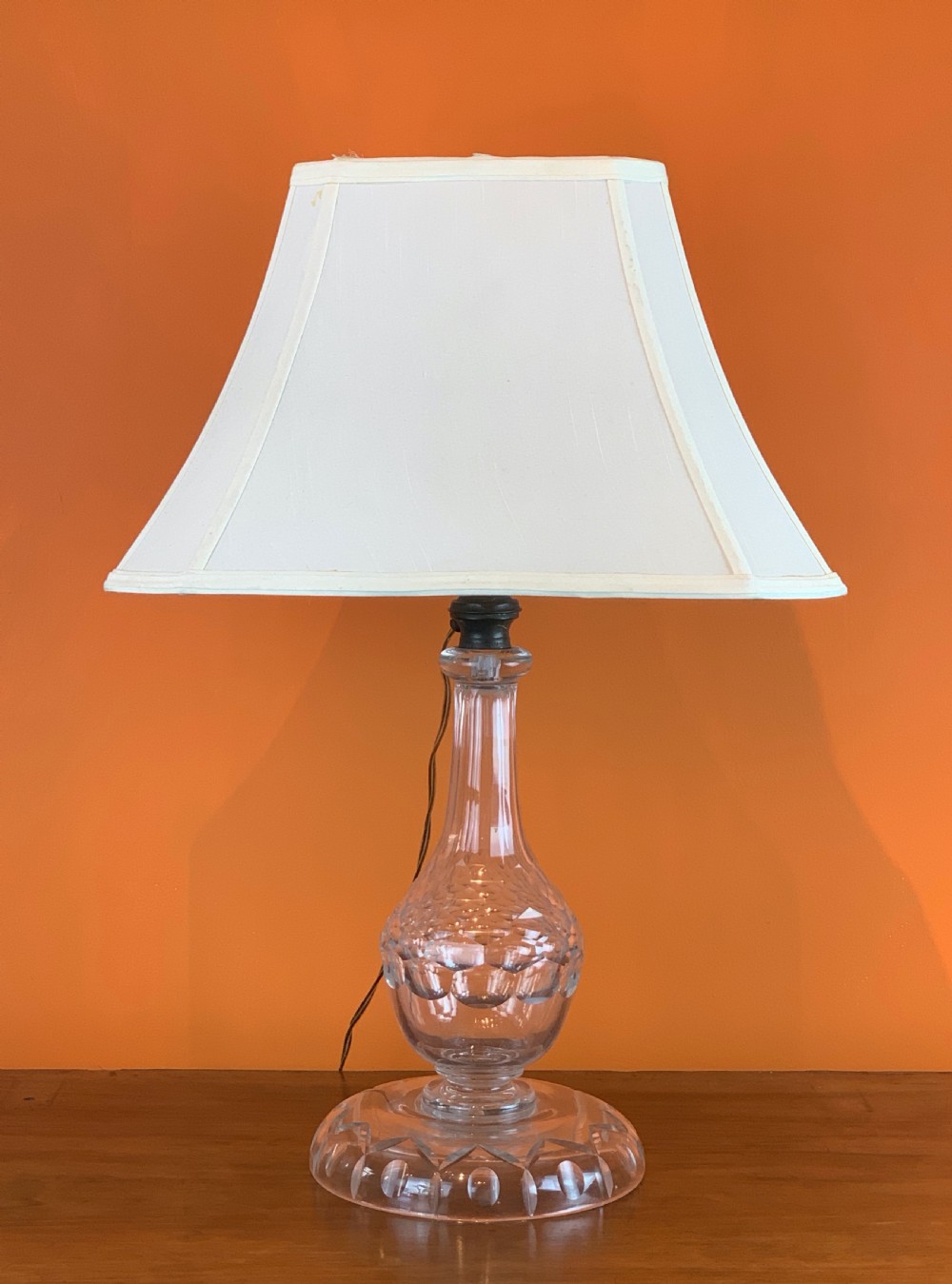 Large antique cut glass table lamp