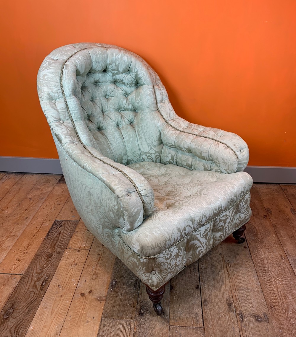 Victorian iron framed button back armchair by Cornelius V Smith View IX