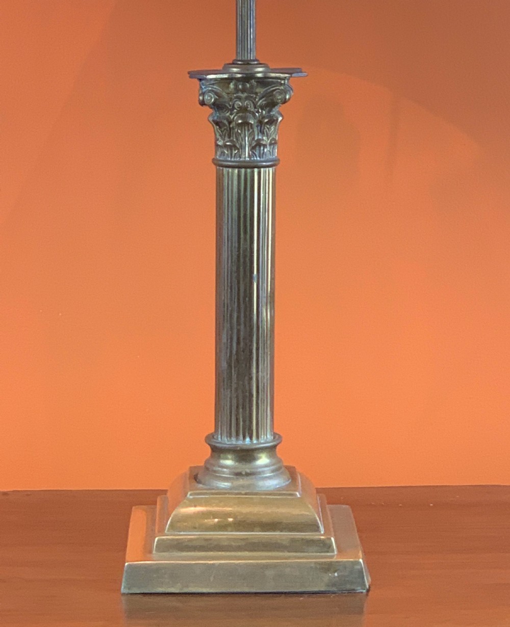 Antique brass corinthian column table lamp View II