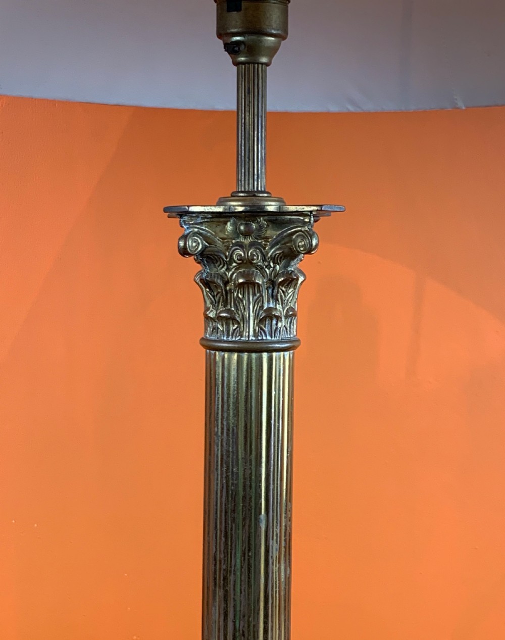 Antique brass corinthian column table lamp View III