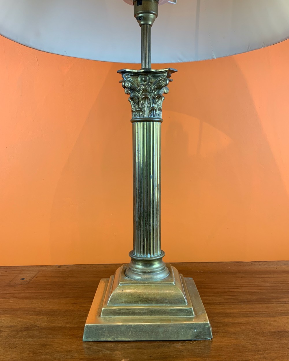 Antique brass corinthian column table lamp View IV