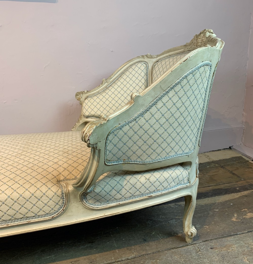 Antique French Louis XV style carved and painted chair-back chaise longue View IV