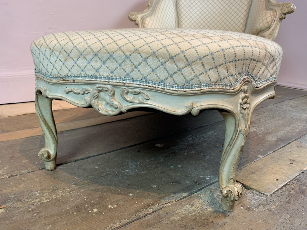 Antique French Louis XV style carved and painted chair-back chaise longue View VI