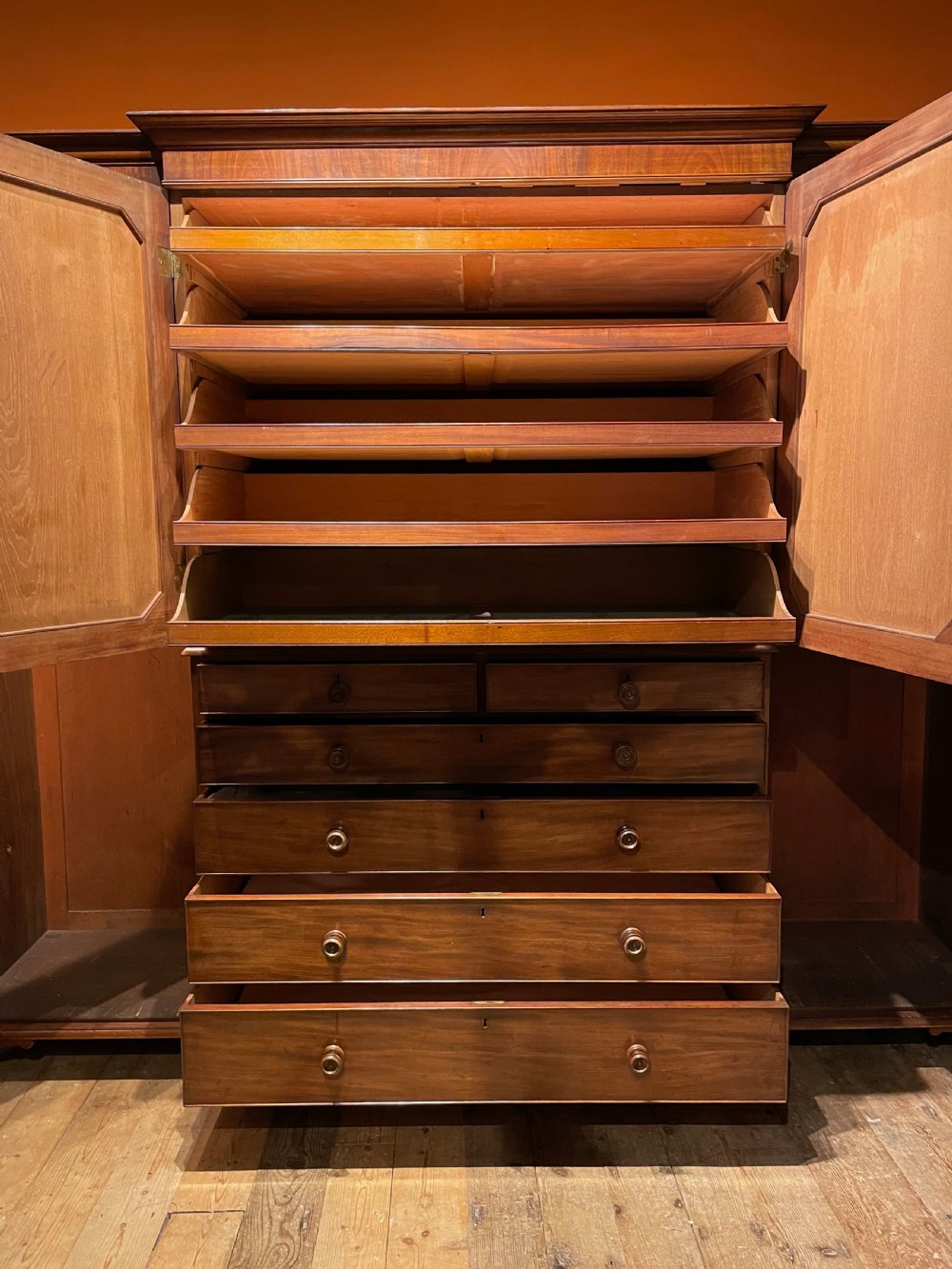 Regency mahogany breakfront compactum wardrobe from Warleigh Manor, Bath View IV