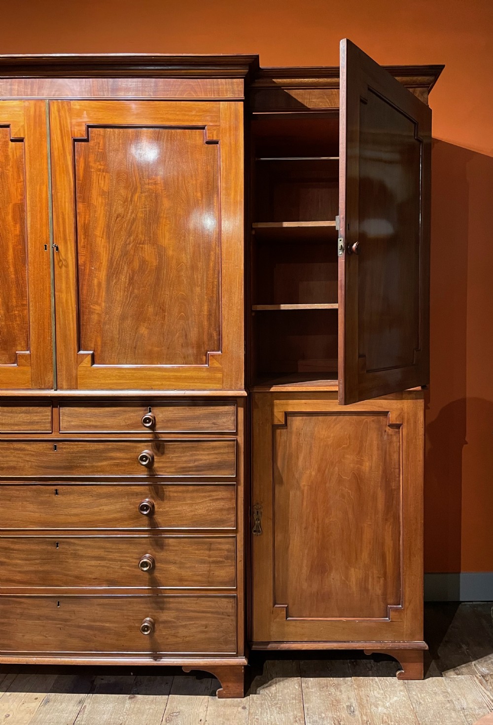 Regency mahogany breakfront compactum wardrobe from Warleigh Manor, Bath View IX