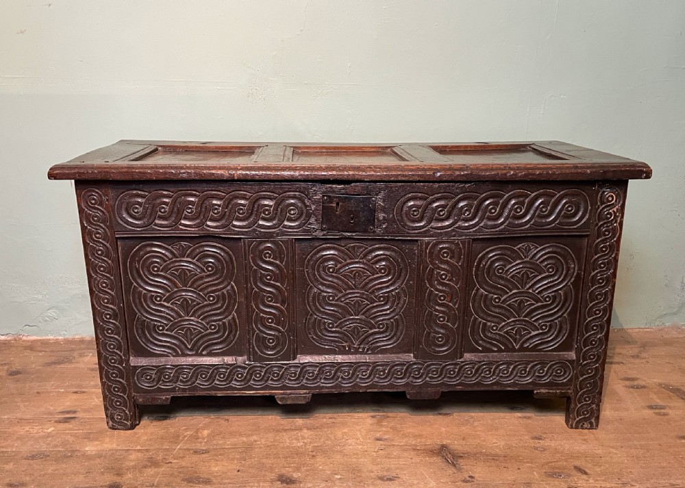 17th century oak three panel coffer