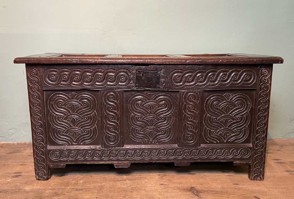 17th century oak three panel coffer View III
