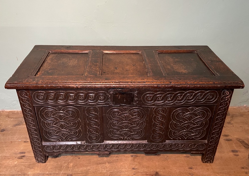 17th century oak three panel coffer View IV