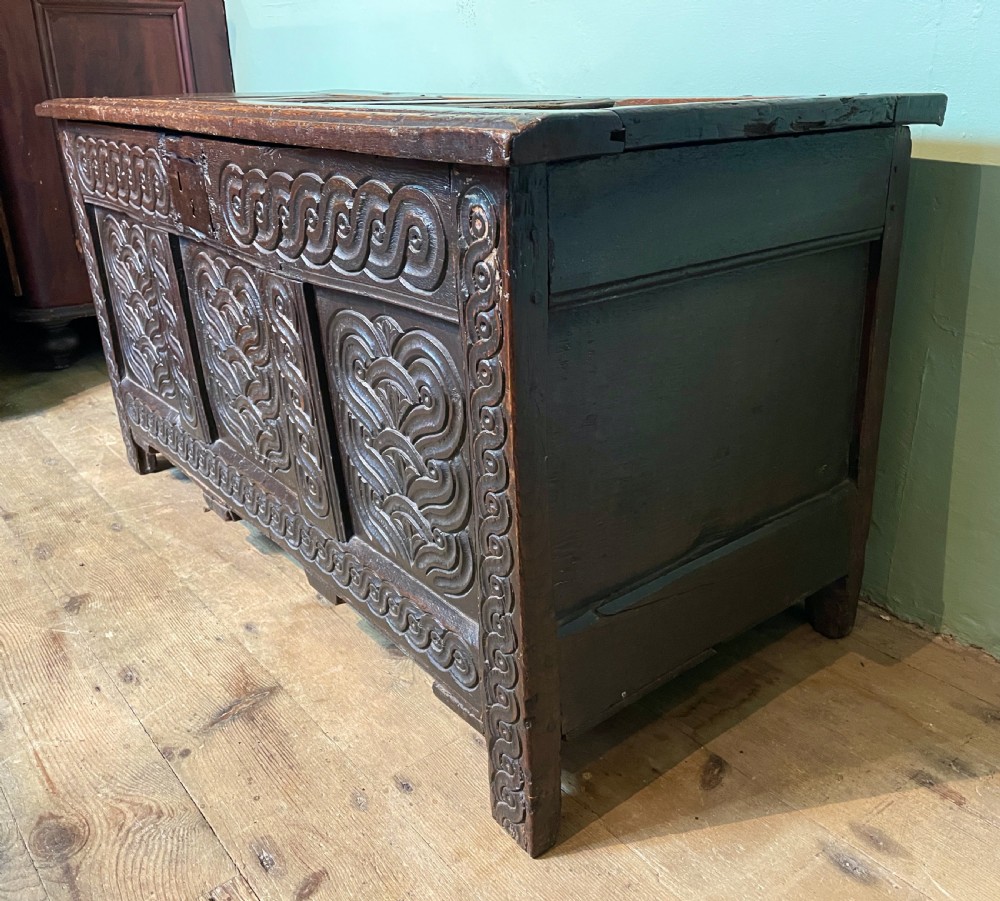 17th century oak three panel coffer View VI