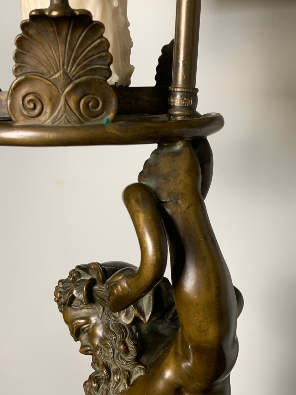 Grand Tour bronze figure of Silenus by Nelli, Rome, mounted as a lamp View V
