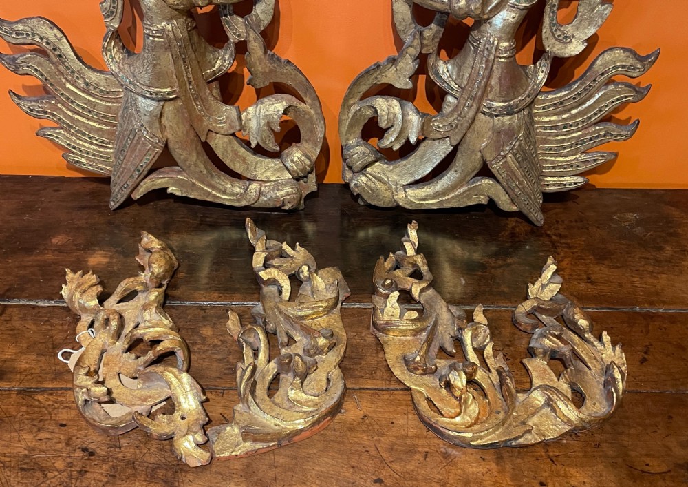 Asian giltwood carvings of dancers and flames View IV