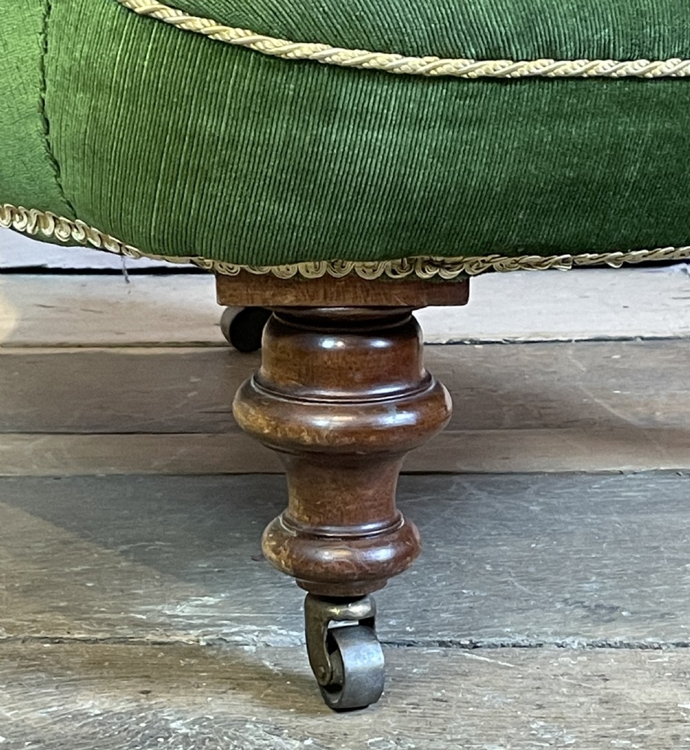 Victorian button back armchair upholstered in green velvet View VI