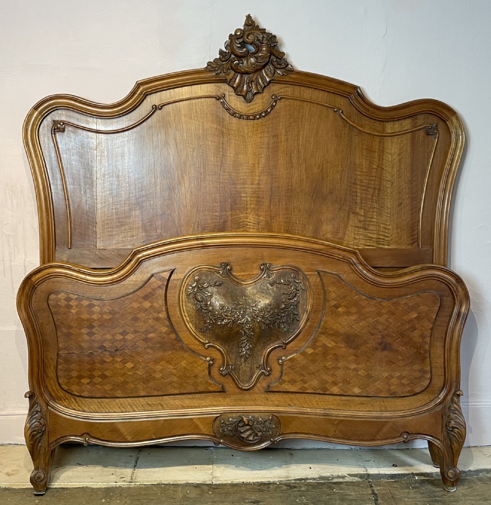 19th Century French walnut marquetry Louis XV Rococo Revival Double Bed