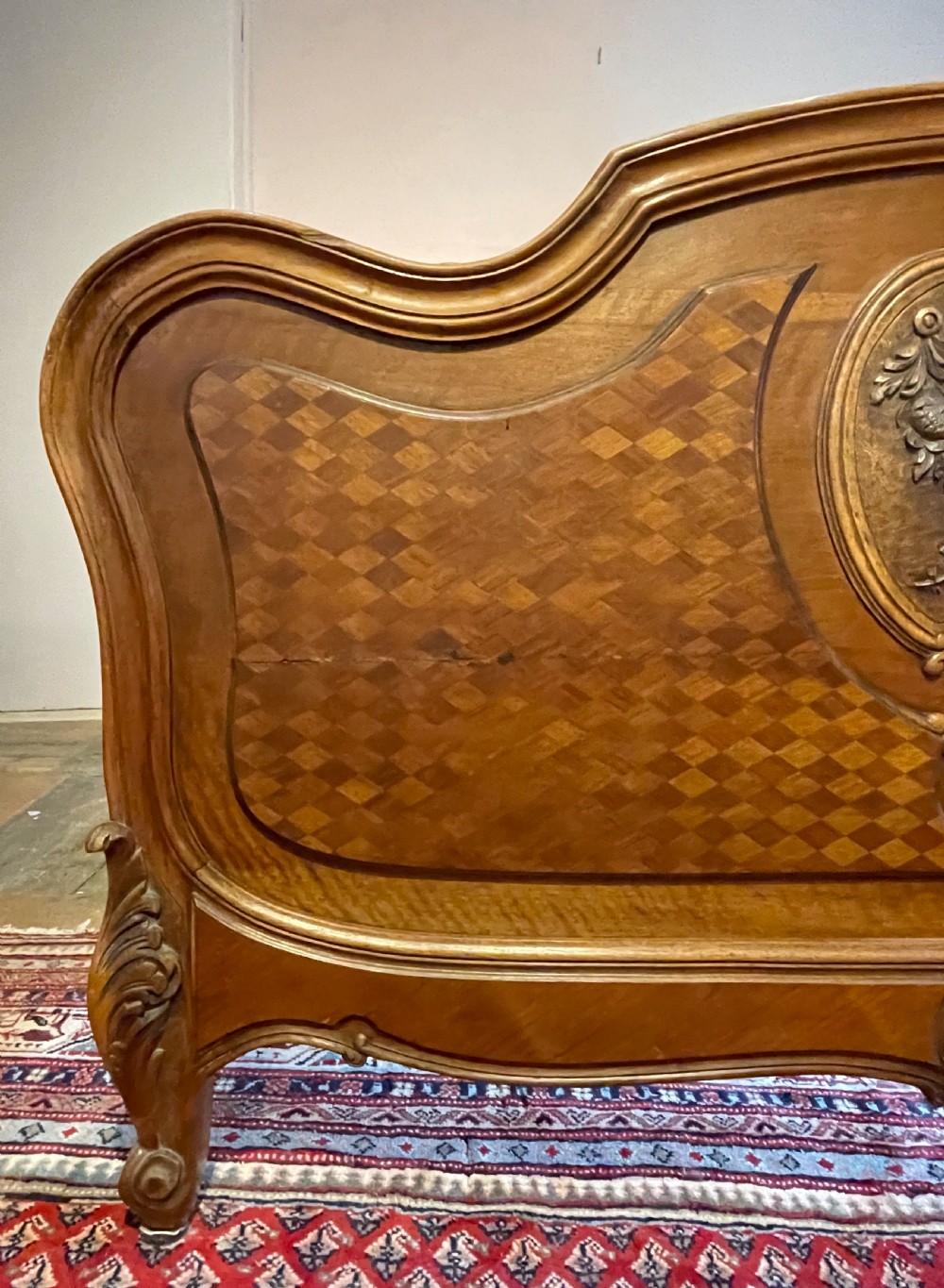 19th Century French walnut marquetry Louis XV Rococo Revival Double Bed View VI